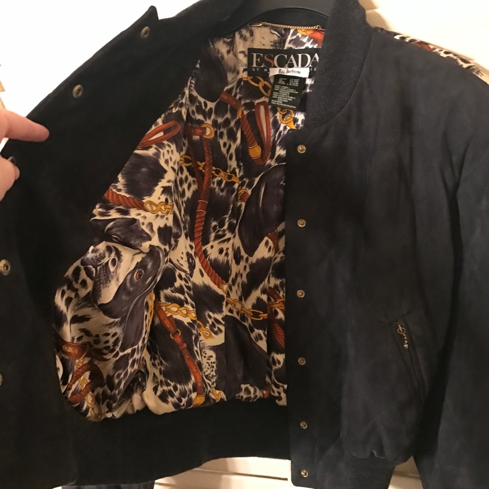Escada Margaretha Ley Leather & Silk Bomber Jacket - Picture 3 of 8